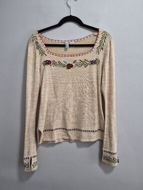 Smudge Vintage Y2K Embroidered Squareneck Hippie Sweater Size Large